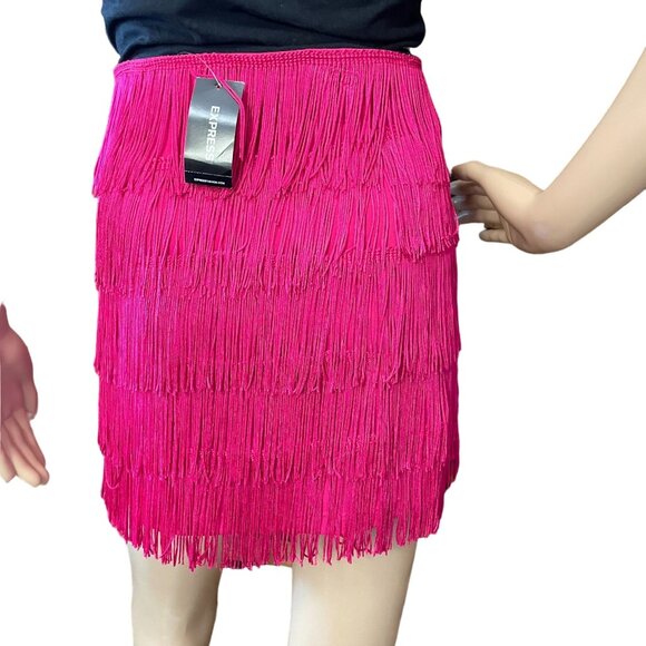 Express Fringe Mini Skirt Size 8 Pink Party Tassel Modern Cowgirl - Picture 5 of 6